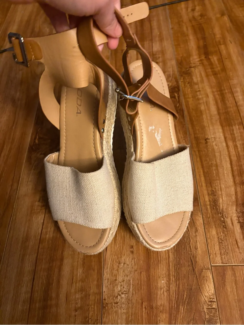Soda Natural Canvas and Tan Ankle-Strap Espadrille Sandals